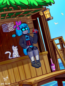 accessory beverage_can biped bottle circle_eyebrows container dutch_angle eyebrows female feral floor flower flower_in_hair food fruit furniture glowing glowing_eyes grape hair hair_accessory ladder lamp lantern machine oemygamy outline plant quadruped sea sitting solo wall_(structure) water wood wood_floor wood_furniture wood_wall ninebuttom chucklefish starbound avian bird domestic_cat felid feline felis glitch_(starbound) gull humanoid lari larid mammal robot robot_humanoid 2022 dated digital_media_(artwork) full-length_portrait portrait signature
