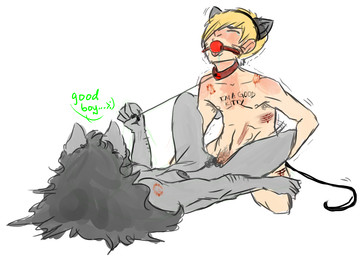 accessory anthro anthro_penetrated armpit_hair ball_gag bdsm biped bite_mark blonde_hair blood bodily_fluids body_hair body_writing breasts collar collar_only dialogue dominant dominant_female duo fake_cat_ears fake_ears female female_on_human female_penetrated gag gagged good_boy hair headband holding_leash holding_object human_on_anthro human_penetrating human_penetrating_anthro interspecies leash leash_pull male male/female male_on_anthro male_penetrating male_penetrating_female nipples nude penetration pet_praise petplay praise pubes roleplay scratches sex slave submissive submissive_male text wounded writing_on_chest unknown_artist homestuck ms_paint_adventures dave_strider jade_harley canid canine human mammal english_text