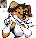5_fingers anthro anthrofied blush breasts dialogue female fingers fur heart_symbol looking_at_viewer multicolored_body multicolored_fur nipples nude one_eye_closed parody real simple_background smile solo text white_background wink lollipopcon beagle canid canine canis domestic_dog hunting_dog mammal scent_hound 2018 digital_media_(artwork) english_text meme portrait reference_image