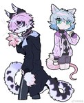 alternate_species anthro clothed clothing duo female fully_clothed jacket kemono narrow_hips simple_background tail thin_thighs topwear white_background zhang_gun ah_xin_(zhang_gun) xiaohen_(zhang_gun) domestic_cat felid feline felis mammal pantherine snow_leopard hi_res portrait three-quarter_portrait