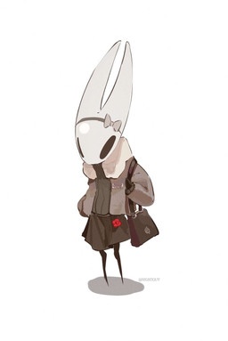 2_horns biped black_legs bottomwear clothed clothing empty_eyes female hand_in_pocket handbag horn jacket pockets shadow skirt solo standing text topwear hightguy hollow_knight_(franchise) team_cherry hornet_(hollow_knight) arthropod 2026 artist_name english_text hi_res