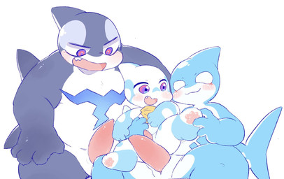 age_difference animal_genitalia animal_penis anthro black_body blue_body blush cetacean_genitalia cetacean_penis countershading cute_fangs erection fangs front_view genitals group happy holding_partner imminent_incest imminent_sex kerchief male male/male nude on_lap paws penis scar sheath simple_background sitting size_difference smile spread_legs spreading tapering_penis teeth trio white_background white_body white_countershading young young_anthro young_male lang_yus aquatic fish shark 2026 colored hi_res father_(lore) father_and_child_(lore) father_and_son_(lore) parent_(lore) parent_and_child_(lore) parent_and_son_(lore) son_(lore)