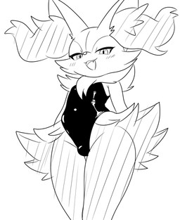 anthro blush bulge chest_tuft clothing eyelashes fangs leotard male smug solo teeth thick_thighs tuft applebloom_love nintendo pokemon braixen generation_6_pokemon pokemon_(species) 2025 hi_res monochrome sketch