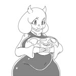 anthro big_breasts breasts clothing eating female food horn huge_breasts sandwich_(food) simple_background slightly_chubby solo tight_clothing white_background wide_hipped_female wide_hips nerobero0 undertale_(series) toriel boss_monster_(undertale) bovid caprine goat mammal 1:1 animated monochrome short_playtime sound webm