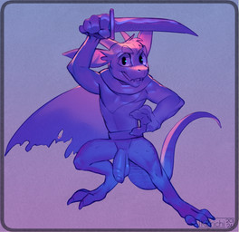 3_toes alternate_species anthro balls bat_ears belt bottomless bottomless_anthro bottomless_male claws cloak cloak_only clothed clothing digitigrade feet flaccid foreskin genitals hair holding_melee_weapon holding_object holding_sword holding_weapon horn humanoid_genitalia humanoid_penis lizard_tail long_ears male melee_weapon mostly_nude open_mouth partially_clothed penis simple_background smile solo standing sword tail teeth text toe_claws toes weapon korichi turo_of_akesh kobold mammal reptile scalie 2024 artist_name digital_drawing_(artwork) digital_media_(artwork) hi_res