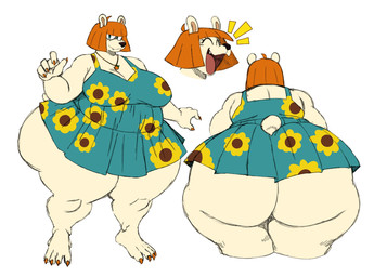 anthro barefoot belly belly_overhang big_breasts big_butt breasts butt clothed clothed_anthro clothed_female clothing dress feet female female_anthro front_view hair happy huge_butt huge_hips huge_thighs mature_anthro mature_female orange_hair overweight overweight_anthro overweight_female rear_view simple_background solo tail thick_thighs white_background wide_hips sssonic2 lina_(sssonic2) bear mammal 2026 digital_media_(artwork) hi_res