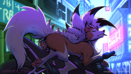 animal_genitalia animal_vulva bodily_fluids butt canine_genitalia canine_vulva cigarette detailed_background female feral fur genital_fluids genitals green_eyes looking_at_viewer looking_back motorcycle orange_body orange_fur rear_view smoking solo teeth vaginal_fluids vehicle vulva white_body white_fur dark_violet nintendo pokemon someone's_pc canid canine dusk_lycanroc generation_7_pokemon lycanroc mammal pokemon_(species) 16:9 2019 digital_media_(artwork) hi_res widescreen