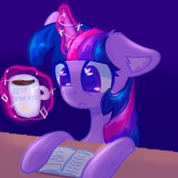 book container cup female feral furniture heart_eyes heart_symbol horn magic mug simple_background solo sparkles table telekinesis tired tired_eyes miaaqua friendship_is_magic hasbro my_little_pony mythology twilight_sparkle_(mlp) equid equine mammal mythological_creature mythological_equine unicorn absurd_res hi_res