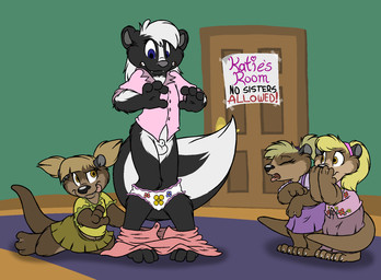 age_difference animal_genitalia animal_penis anthro assisted_exposure balls barefoot bottomwear bottomwear_down childish_panties childish_underwear clothed clothing colored_edge_panties colored_edge_underwear covering covering_mouth covering_own_mouth covering_self crossdressing cute_fangs disgust door embarrassed exposure_to_minor fangs feet female femboy floral_print floral_print_panties floral_print_underwear flower_panties flower_underwear frilly frilly_clothing frilly_panties frilly_underwear front-print_panties front_view fully_clothed fully_sheathed genitals group hair humiliation knock-kneed licking licking_lips looking_down male micropenis naughty_face older_femboy panties pantsing partially_clothed penis penis_humiliation pigtails ponytail print_clothing print_panties print_underwear public public_humiliation self_lick sheath sign size_difference skirt_down small_penis small_penis_humiliation standing stare teeth text tongue tongue_out underwear underwear_down white_balls white_clothing white_panties white_underwear young young_anthro mizzyam mammal mephitid mustelid otter skunk character_request english_text flat_colors hi_res