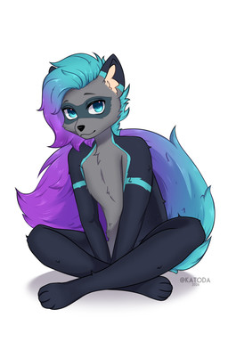 anthro gradient_hair gradient_tail hair looking_at_viewer male sitting solo katoda mammal procyonid raccoon absurd_res hi_res