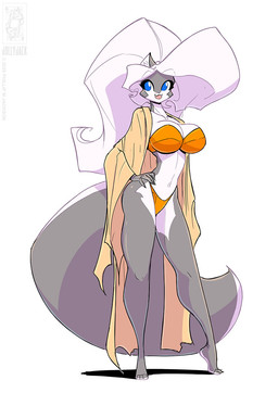 anthro bikini breasts clothing female robe solo swimwear two-piece_swimsuit conditional_dnp jollyjack chloe_sinclaire mammal mephitid skunk 2025