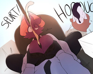 ahoge anthro big_breasts bodily_fluids bone bottomwear bra breast_grab breast_play breast_squeeze breast_squish breasts brown_hair chair choker cleavage cleavage_overflow clothed clothing collared_shirt cum cumshot dialogue dress_shirt duo dutch_angle ejaculation emanata erection facial_tuft female fur furniture genital_fluids genitals hair hand_on_breast inside jewelry lace lace_bra looking_pleasured male male/female moan necklace necktie office office_chair onomatopoeia open_clothing open_shirt open_topwear orgasm orgasm_face pants paper paper_stack penis purple_body purple_fur sex shirt skull skull_head sound_effects squeezing squish surprised surprised_face text titfuck titfuck_under_clothes tongue tongue_out topwear tuft underwear window blazethefox arty_(ascendedarty) lacy_(blazethefox) avian bat bird demon mammal 2025 english_text hi_res