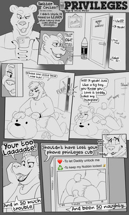 ageplay anthro diaper diaper_humping dry_humping duo infantilism male male/male male_anthro paw_mitts plushie plushophilia roleplay social_media solo text bottlebear dennis_(bottlebear) manor_(bottlebear) bear mammal 2022 absurd_res comic digital_drawing_(artwork) digital_media_(artwork) english_text hi_res