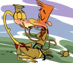 blush clothed clothing duo french_kissing kissing male male/male young foxywolxy camp_lazlo cartoon_network dave_(camp_lazlo) lazlo atelid avian haplorhine loon mammal monkey new_world_monkey primate spider_monkey hi_res