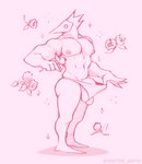 abs animal_mask anthro balls beak_mask big_balls big_butt big_nipples big_pecs big_penis butler butt clothing flower genitals hair holding_flower holding_object male mask muscular muscular_male nipples pecs penis plant pointy_fingers pose rose_(flower) saggy_balls simple_background solo sparkles spiky_hair stretched_clothing thick_thighs thong underwear ventesthefloof deltarune undertale_(series) avian bird darkner monster swatchling absurd_res hi_res monochrome pink_and_white sketch