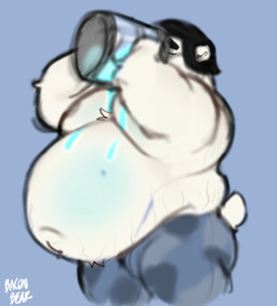 anthro armor belly belly_blush belly_expansion belly_inflation big_belly bloated blue_background blue_bottomwear blue_clothing blue_pants blush body_blush bottomwear camo camo_bottomwear camo_clothing camo_pants camo_print chug_jug clothed clothing drinking expansion eyes_closed headgear helmet inflation liquid_inflation love_handles male moobs musclegut muscular muscular_anthro muscular_male navel overweight overweight_anthro overweight_male pants pattern_bottomwear pattern_clothing pattern_pants pecs simple_background slurp_expansion solo stretch_marks topless topless_male baconbearart epic_games fortnite polar_patroller bear mammal polar_bear ursine absurd_res hi_res