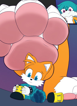 4_toes anthro claws duo extreme_size_difference feet foot_fetish foot_focus foot_play head_swap macro male male/male micro pawpads paws pink_pawpads size_difference soles toe_claws toes underfoot sokz idw_publishing sega sonic_the_hedgehog_(comics) sonic_the_hedgehog_(idw) sonic_the_hedgehog_(series) kitsunami_the_fennec miles_prower canid canine fennec_fox fox mammal true_fox hi_res