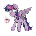 :d beverage coffee container cup cutie_mark feathered_wings feathers female feral fur glowing hair horn levitation magic messy_hair multicolored_hair purple_body purple_eyes purple_feathers purple_fur purple_hair simple_background smile solo sparkles standing steam text two_tone_hair white_background wings ichibangravity friendship_is_magic hasbro my_little_pony mythology twilight_sparkle_(mlp) equid equine mammal mythological_creature mythological_equine winged_unicorn 1:1 2014 english_text