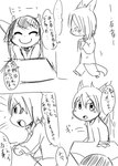 after_shower anthro comic dialogue dion_(doneru) doneru duo hair horn japanese_text mammal monochrome scalie shari sitting sketch sketchy smile tail text translated young young_anthro
