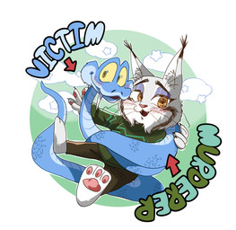 anthro blue_body blue_scales blush clothing coiling coiling_around_body duo fur grey_body grey_fur hug male male/male pawpads scales smile sweater text topwear yellow_eyes shandrawaka disney zootopia gary_de'snake pawbert_lynxley felid feline lynx mammal reptile scalie snake english_text hi_res