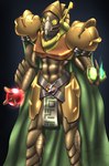 armor beak bottomwear brown_body brown_exoskeleton cloak clothing exoskeleton female fire flaming_orb glowing headgear helmet loincloth machine midriff navel orb power_armor priest solo warrior mykiio metroid nintendo alien avian chozo hi_res