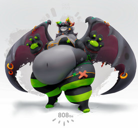 3_toes 4_fingers anthro arm_warmers armwear belly belly_overhang big_belly big_breasts bikini black_bikini black_clothing black_collar black_hair black_legwear black_stockings black_swimwear breasts clothed clothed_anthro clothed_female clothing collar cracked_ground cracks eyelashes feet female female_anthro fingers front-tie_bikini furgonomics furry-specific_piercing green_clothing green_legwear green_pawpads green_stockings grey_membrane grey_wings grin hair huge_belly imperial_unit legwear membrane_(anatomy) membranous_wings navel obese obese_anthro obese_female overweight overweight_anthro overweight_female pattern_clothing pattern_legwear pattern_stockings pawpads piercing ring_piercing sharp_teeth side-tie_bikini smile solo spread_wings stated_weight stockings string_bikini striped_clothing striped_legwear striped_stockings stripes swimwear teeth toes two-piece_swimsuit wing_piercing wing_ring_piercing wings miluinaoxie mythology dragon mythological_creature mythological_scalie scalie 2023 hi_res