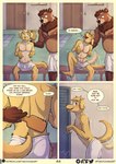anthro apollo_(dirtypaws) balls bathing bear bird_dog black_lips blonde_hair blue_eyes blush bottomwear brown_bear brown_body brown_eyes brown_fur brown_hair brown_nose bulge butt_outline canid canine canis clothed clothing colors_(dirtypaws) comic detailed_bulge dialogue domestic_dog duo english_text flaccid foreskin fur genital_outline genitals group hair hi_res hunting_dog labrador lips locker_room male male/male mammal muscular muscular_male partially_clothed penile penis penis_outline penis_peek pink_penis public raised_tail retriever shower showering showering_together speech_bubble tail tail_motion tailwag tan_body tan_fur tan_nose text theo_young tongue towel towel_around_waist towel_only towel_wrap undressed unretracted_foreskin url ursine