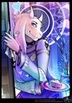anthro blue_eyes blush breasts clothed clothing cutlery dessert female food fork fur heart_symbol holding_food holding_object horn jewelry kitchen_utensils knife looking_at_viewer necklace pastry pie plant plate pose robe smile solo tools white_body white_fur catcouch conditional_dnp undertale undertale_(series) toriel boss_monster_(undertale) bovid caprine gastropod mammal mollusk snail 2015 cool_colors digital_media_(artwork)