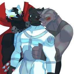 :3 annoyed anthro black_body black_fur blush bone brown_eyes cape clothed clothing fur furvincible green_eyes grey_body grey_fur group group_sex male male/male muscular pawpads pink_pawpads red_blush red_cape red_clothing sex skull skull_head suit thick_thighs threesome trio viltrumite_uniform waist_grab white_clothing white_eyes white_suit yellow_eyes theastoundingtigerpool image_comics invincible_(image_comics) mythology the_astounding_wolf-man mark_grayson spawn viltrumite_mark wolf-man_(image_comics) alien badger canid canine canis felid mammal mustelid musteline mythological_canine mythological_creature pantherine procyonid raccoon viltrumite werecanid werecanine werecreature werewolf wolf 1:1 hi_res