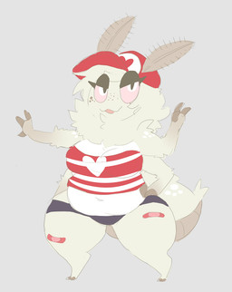 anthro belly clothed clothing female freckles hair hat headgear headwear looking_at_viewer midriff navel overweight overweight_anthro overweight_female slightly_chubby smile solo thick_thighs wide_hips ittybittyshark arthropod hybrid insect lepidopteran moth 2015 digital_media_(artwork)