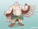 abs anthro barazoku beak belt biceps big_muscles black_beak black_eyes bottomwear brown_body brown_feathers clothed clothed/nude clothing feather_hands feathered_arms feathered_wings feathers feet green_bottomwear green_clothing green_kilt green_skirt kilt male moobs musclegut muscular muscular_anthro muscular_male nordic_runes nude pecs runes simple_background skirt solo talons tattoo toes topless topless_anthro topless_male white_body white_feathers wings manlyster sheru_owl avian bird humanoid owl hi_res