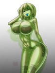 3:4 absurd_res big_breasts blue_eyes breasts convex_breasts curvy_figure featureless_breasts female genitals glistening glistening_body goo_creature goo_hair goo_humanoid green_body hi_res hourglass_figure humanoid midori_gel nana_gel not_furry pseudo_hair pussy slime small_waist solo spherical_breasts translucent translucent_body wide_hips