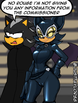 anthro black_bodysuit black_clothing black_hair black_latex black_skinsuit bodysuit breasts camel_toe clothing dialogue duo eyewear female goggles grey_hair hair jumpsuit latex latex_bodysuit latex_clothing latex_skinsuit male male/female mask multicolored_hair red_eyes skinsuit smile speech_bubble standing text tight_clothing two_tone_hair wings justtaylor sega sonic_the_hedgehog_(series) rouge_the_bat shadow_the_hedgehog bat eulipotyphlan hedgehog mammal 2026 english_text hi_res