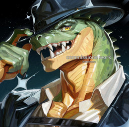 anthro black_claws black_clothing black_hat black_headwear black_suit claws clothing collared_shirt cowboy_hat dress_shirt finger_claws green_body green_scales harness hat head_spines headgear headwear looking_at_viewer male markings multicolored_body multicolored_scales night pecs scales shirt solo spots spotted_body spotted_scales star suit text topwear two_tone_body two_tone_scales white_clothing white_shirt white_topwear yellow_body yellow_eyes yellow_scales etrosamu alligator alligatorid crocodilian reptile scalie 2026 artist_name hi_res