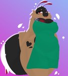 antennae_(anatomy) anthro apron areola areola_slip belly black_body black_fur blush breasts brown_body brown_fur clothed clothing female fluffy fluffy_tail fur gradient_background heart_symbol looking_at_viewer neck_tuft nipples open_mouth overweight overweight_anthro overweight_female partially_clothed red_eyes shy simple_background slightly_chubby slightly_chubby_anthro slightly_chubby_female solo tail thick_thighs tuft white_body white_fur wide_hips tsukipaw starbucks yuka_(tsukipaw) arthropod bee hymenopteran insect absurd_res hi_res shaded