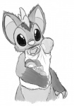 anthro bag biped bread food groceries male object_in_mouth simple_background solo standing white_background petrock disney lilo_and_stitch fan_character ovni alien experiment_(lilo_and_stitch) greyscale monochrome