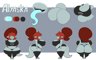 anatomy belly big_belly big_breasts big_butt bottomwear breasts butt clothing color_swatch comparison curvy_figure ear_piercing ear_ring eye_print eyebrow_piercing facial_piercing female front_view hair huge_belly huge_breasts information legwear long_tail long_tongue overweight overweight_female pants piercing pointy_ears ponytail rear_view red_eyes ring_piercing sharp_teeth short_stack side_view stockings tail teeth text thick_tail thick_thighs tongue topwear wide_hips alyaska2201 alyaska absurd_res bust_portrait character_name english_text hi_res model_sheet portrait