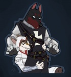 alternate_species anthro armor assassin bulge clothed clothing duo from_behind_position furrification grope hospitaller_knight knight male male/male penile prick_ears reach_around sex templar warrior linkin_monroe assassin's_creed ubisoft linkin canid canine canis dobermann domestic_dog mammal pinscher