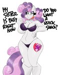 aged_up anthro anthrofied bra breasts cleavage clothed clothing cutie_mark dialogue eyebrows female fingers green_eyes hair half-closed_eyes hand_on_hip hand_on_own_hip horn long_hair multicolored_hair narrowed_eyes open_mouth panties pink_hair pink_tail purple_hair purple_tail simple_background solo tail teeth text tongue two_tone_hair two_tone_tail underwear unicorn_horn white_background white_body wide_hipped_female wide_hips flutterthrash friendship_is_magic hasbro my_little_pony mythology sweetie_belle_(mlp) equid equine horse mammal mythological_creature mythological_equine pony unicorn absurd_res english_text hi_res portrait three-quarter_portrait