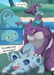 absurd_res alsoflick anthro being_watched comic english_text female female_penetrated generation_1_pokemon generation_4_pokemon hi_res legendary_pokemon looking_at_another male male/female male_penetrating male_penetrating_female manaphy nidoking nidorina nintendo penetration penile pokemon pokemon_(species) profanity sea sex text water