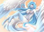 anthro breasts casual_nudity cloud feathered_wings feathers female glitter hair long_hair nipples nude outside sky smile solo wings spazzykoneko krysalynekitsune canid canine fox mammal 2014 digital_media_(artwork) shaded