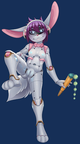anthro areola biped black_hair breasts electronics female fluffy fluffy_tail front_view genitals grey_body hair headphones holding_object holding_sex_toy humanoid_genitalia humanoid_vulva looking_at_viewer machine mouth_closed navel nipples nude on_one_leg sex_toy short_hair small_breasts solo standing tail vulva young young_anthro young_female b-ern cosmic_bun lagomorph leporid mammal rabbit robot robot_anthro 2026 absurd_res alpha_channel hi_res
