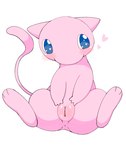 blue_eyes blush female female_feral feral fur genitals heart_eyes heart_symbol pink_body pink_fur plump_labia pussy simple_background sitting solo spread_legs spreading white_background azuo nintendo pokemon generation_1_pokemon legendary_pokemon mew_(pokemon) pokemon_(species) hi_res