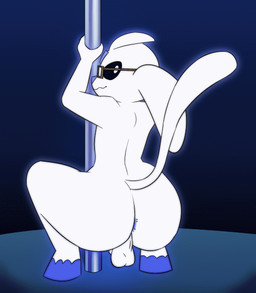 antennae_(anatomy) anthro anus balls black_eyes dancing eyewear floppy_ears forehead_gem gem genitals glasses hooves looking_at_viewer male pole pole_dancing pupils solo tail twerking white_body white_pupils ally_cream microsoft ori_(series) xbox_game_studios ocus_(whitecrocus) guardian_spirit animated