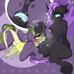 anus bodily_fluids butt close-up duo fangs fellatio female genital_fluids horn male male/female oral penetration penile rear_view sex spread_legs spreading teeth vaginal vaginal_fluids churachu friendship_is_magic hasbro my_little_pony changeling_(mlp) 1:1 absurd_res hi_res