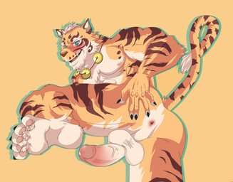 anthro anus barefoot blush butt feet male presenting presenting_anus presenting_hindquarters solo spread_butt spreading ghastlydog nekojishi studio_klondike lin_hu felid mammal pantherine tiger