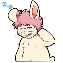 ahoge anthro hair male messy_hair moobs nipples overweight overweight_male slightly_chubby solo tired whiskers bluechubbywolf joshie_(calahootheyeen) hare lagomorph leporid mammal rabbit 1:1