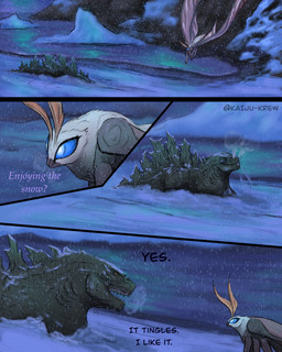 ambiguous_feral ambiguous_gender antennae_(anatomy) breathing cold dialogue duo feral ice insect_wings lepidopteran_wings page_number snow text wings kaiju-krew godzilla_(series) monsterverse mothra_(series) toho godzilla godzilla_(2014) mothra arthropod insect kaiju lepidopteran monster moth scalie artist_name comic english_description english_text hi_res
