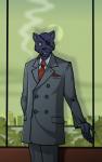 anthro cigar clothed clothing coat cybernetics double-breasted eye_patch eyewear fully_clothed machine male melanistic military service smoke smoking solo suit topwear aleone cat_city fritz_teophil cyborg domestic_cat felid feline felis mammal pantherine