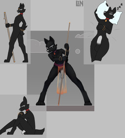 anthro balls black_body butt collar erection femboy fur genitals jewelry looking_at_viewer male navel penis simple_background sleeping solo staff tail lennoxicon vague_(lennoxicon) canid canine canis domestic_dog mammal absurd_res hi_res